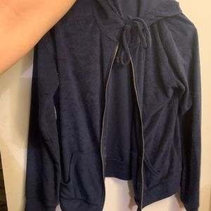 Navy blue velvet zip up hoodie